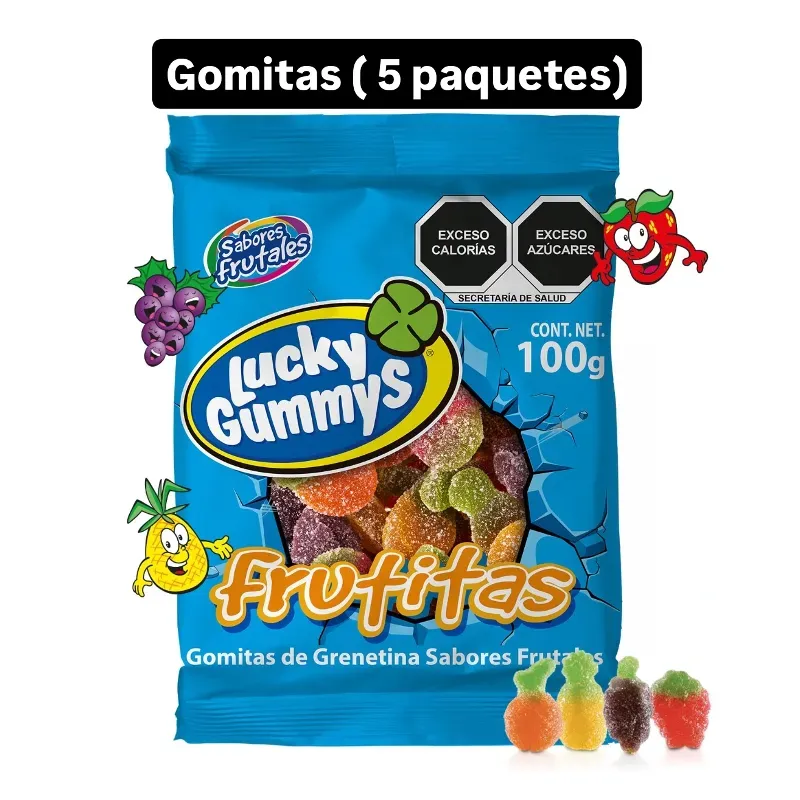 Gomitas de frutitas lucky gummys ( 5 paquetes de 100 gramos)