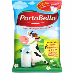 5 BOLSAS DE LECHE EN POLVO PORTO BELLO( 400gr×5)