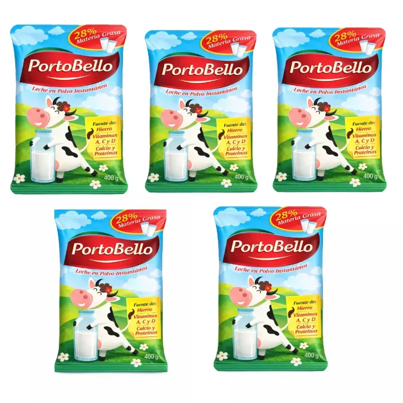 5 BOLSAS DE LECHE EN POLVO PORTO BELLO( 400gr×5)
