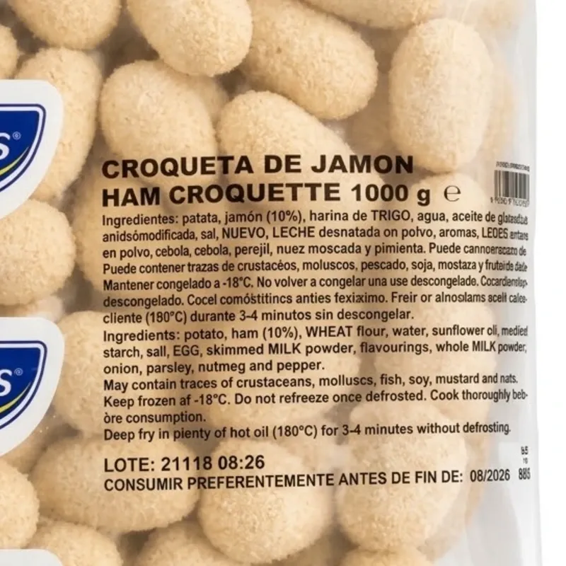 PAQUETE DE CROQUETAS DE JAMON 1 KG
