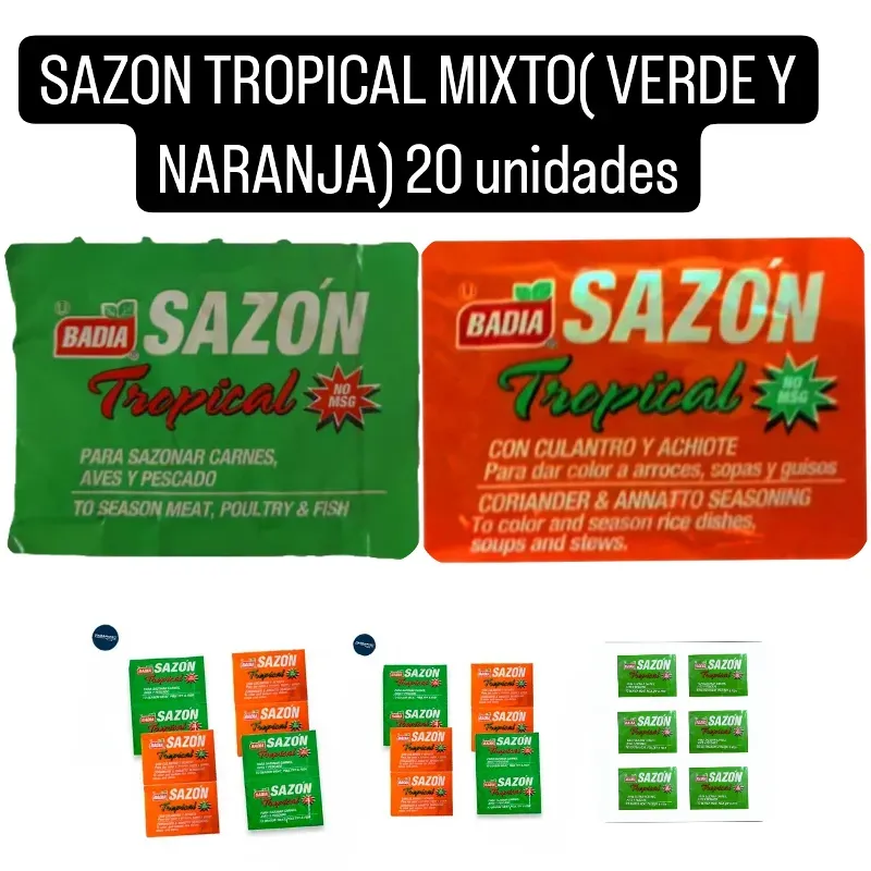 Sazon Tropical mixto verde y naranja ( 20 unidades)