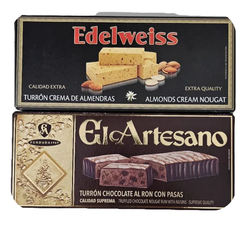 TURRON DE CREMA DE ALMENDRAS + TURRON DE CHOCOLATE AL RON CON PASAS( 1+1)