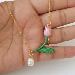 Collar tulipán Rosé con perla de cultivo de Río