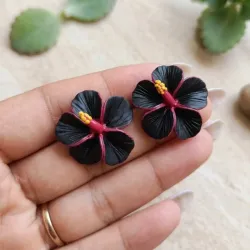 Pendientes "Hibiscus Noir" (Negros con detalles en fucsia)