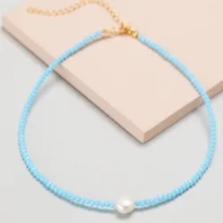 gargantilla azul con perla blanca🩵
