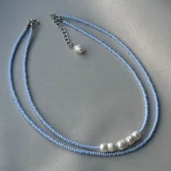 gargantilla azul con perlas🩵