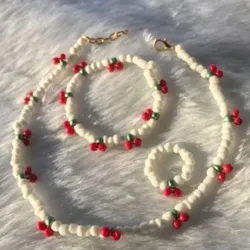 gargantilla + pulsera + anillito de cerezas🍒