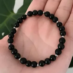 perlas negras con cuentas plateadas🖤