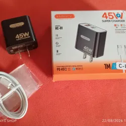 Cargador carga rápida  📌45 W   📌Puerto USB y tipo C  📌Incluye cable de iPhone  📌8 USD