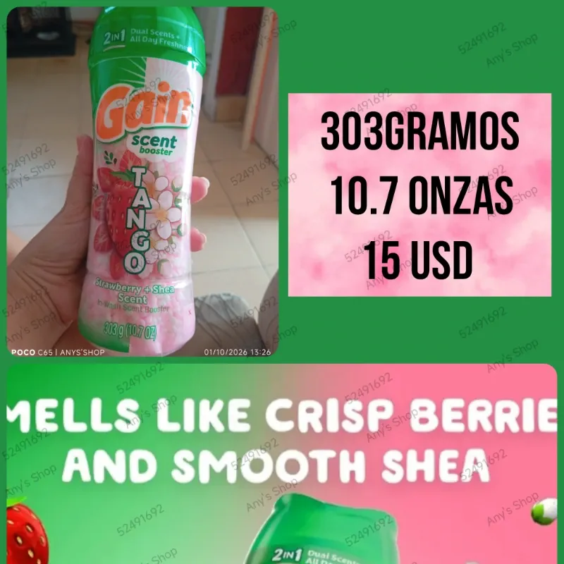 🍓 Gain Tango 🍓 Perlas potenciadoras de olor para lavar 2 en 1 🍓 fresa y manteca de karité 🍓