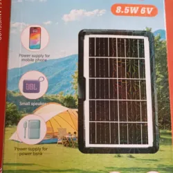 Panel solar  8.5W  6V( Sirve para cargar teléfono, lámpara, bombillo, ventilador pequeño,Power Bank,radio)  Tiene puerto USB y  cable con todo tipo de adaptador