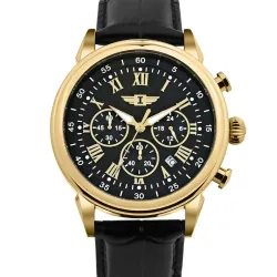 Reloj INVICTA cronógrafo 90242-003 Cuarzo Japonés, Caja 44mm en ORO ROSA y manillas de cuero legítimo negras NUEVO.