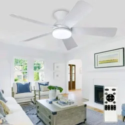 Ventilador de techo moderno Depuley 42 pulgadas 5 aspas, LUCES LED (3 MODO DE ILUMINACIÓN) BLANCO, NUEVO (incluye mando a distancia)