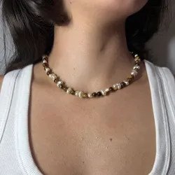 Collar perlas irregulares y ojo de tigre🤎