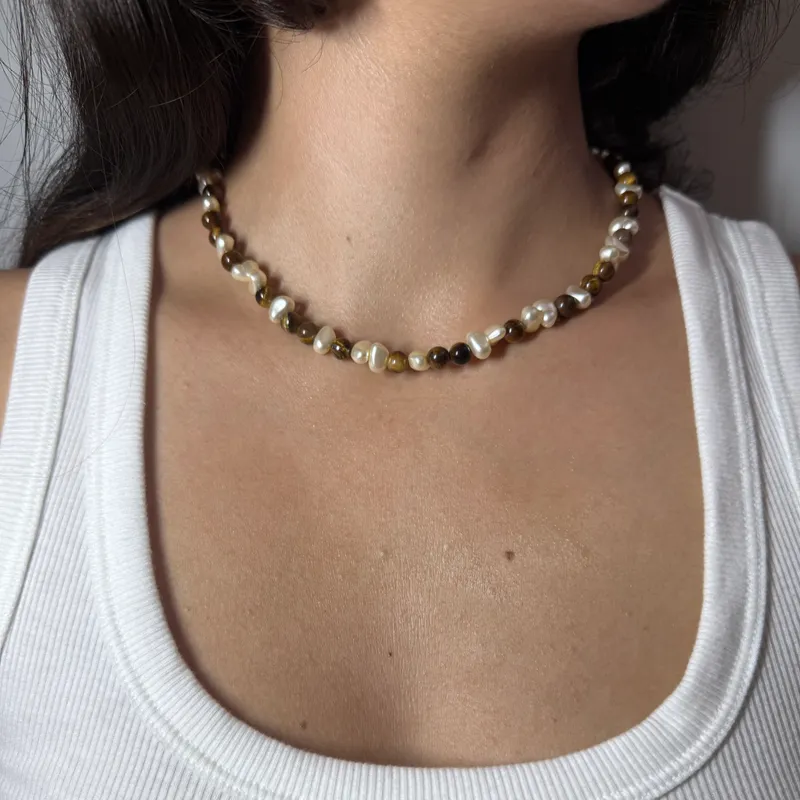 Collar perlas ojo de tigre🤎