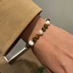 Pulsera perlas naturales y ojo de tigre🤎