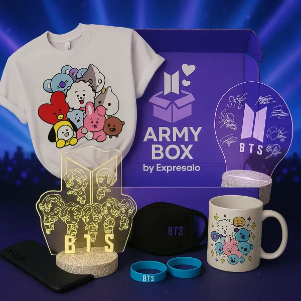 Descubre la magia de BTS en cada detalle de nuestros productos.
Ven y forma parte de esta comunidad exclusiva, donde cada artículo cuenta una historia y cada detalle refleja la esencia de este mega grupo. Crea conexiones y celebra juntos a nosotros el orgullo de ser ARMY. Borahae 🫰🏻💜

P.D: Puedes pagar en la moneda que desees (CUP, USD, MLC, EURO, ZELLE), solo haz click en las 3 líneas en la esquina superior derecha, click en moneda y cambia a la de tu elección. 
Y ahora sí... lachibolala y a disfrutar!!!!