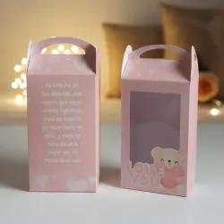 Caja con visor "Rosa tierno con osito"