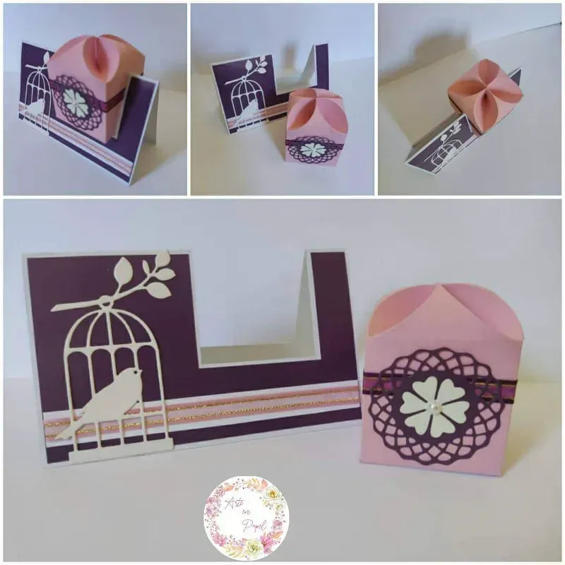 Postal con caja de regalo. Jaula de Pajaritos