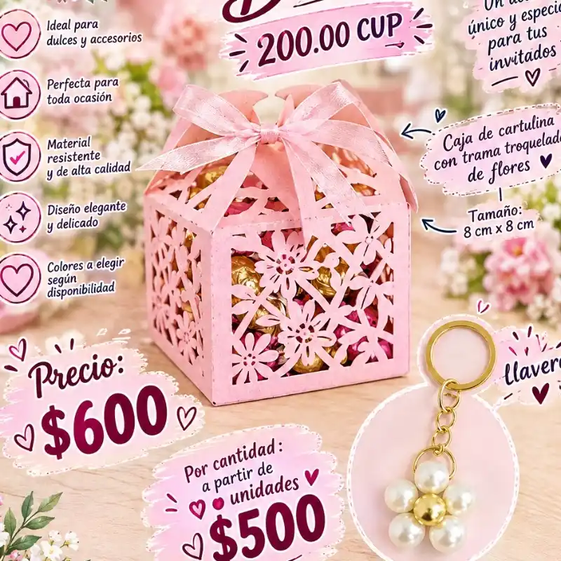 Caja para regalo con llavero de flor con perlas