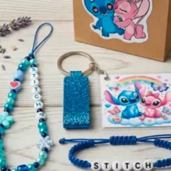 Combo de regalo con accesorios de bisutería Stitch en rosado