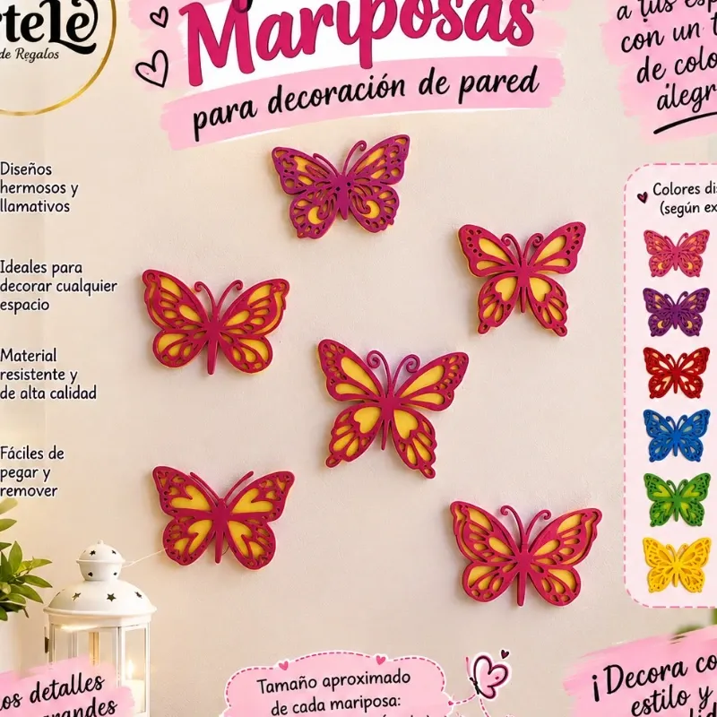 Conjunto de 6 mariposas de foami troqueladas modelo #5 , para decoración de pared.