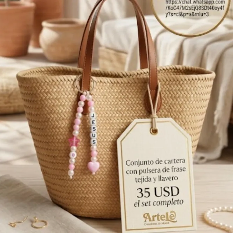 Conjunto de cartera con pulsera de frase y llavero