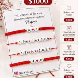 Set de 4 pulseras personalizadas con nombres y fechas 