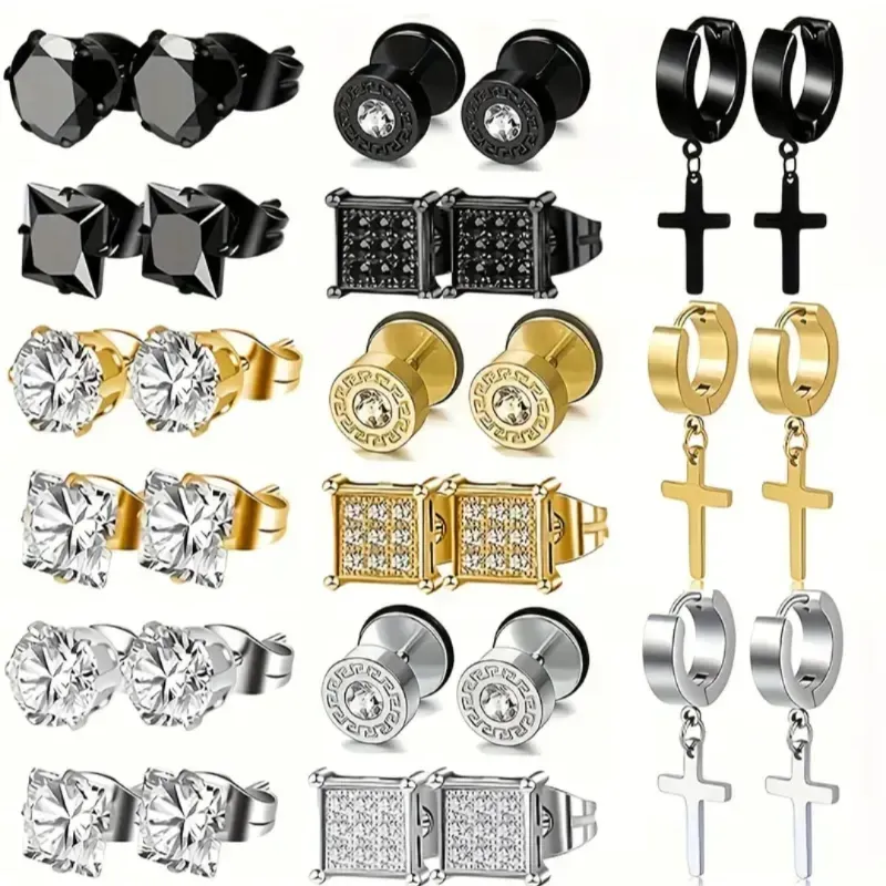 Argollas con crucifijo e  incrustaciones 