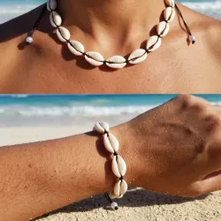 Conjunto de gargantilla y pulsera de caracolas