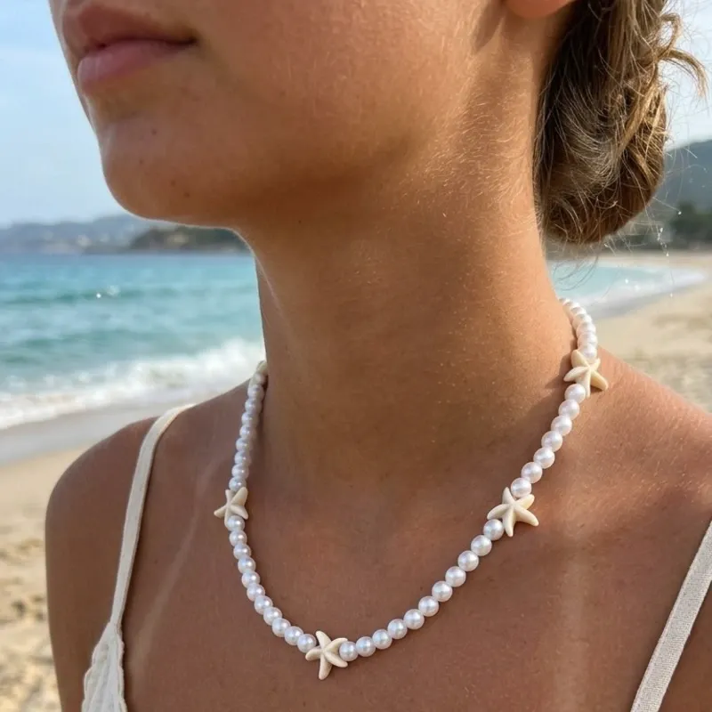 Gargantilla de perlas con estrellas de mar