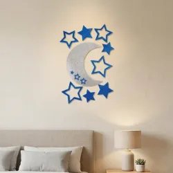 Media luna con estrellas azules 