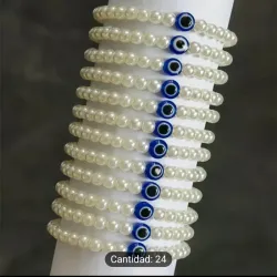 Pulsos de perlas blancas con ojo turco 