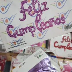Cartel inflable de Feliz Cumpleaños Morado 