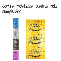 Cortinas de cuadros con feliz cumpleaños 