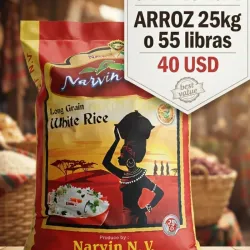 Arroz importado sellado 25kg o 55 libras