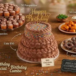 Combo para 50 personas con Kake de 3 pisos