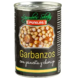 Garbanzos cocinados con panceta y chorizo