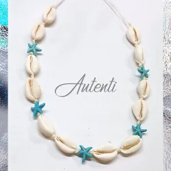 Collar de caracol con estrella de mar azul turquesa 