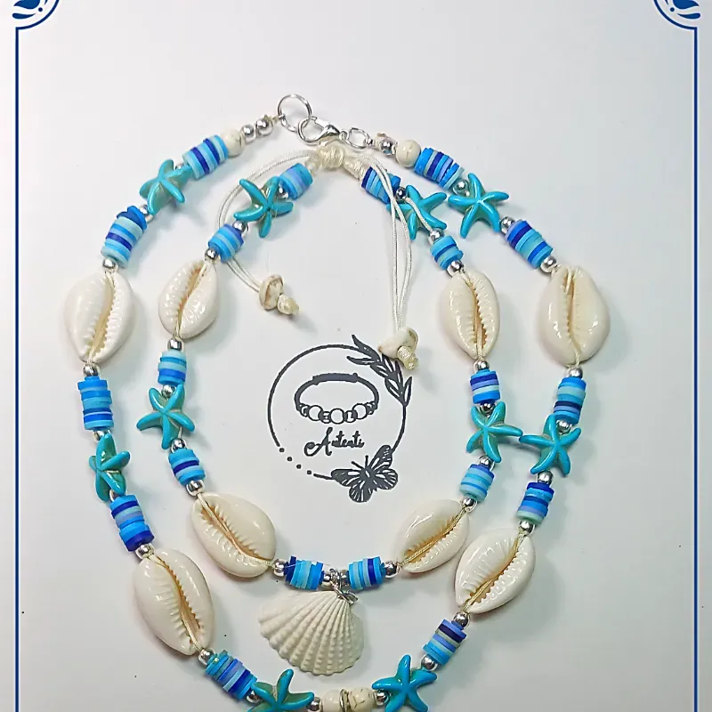 Collar y tobillera de caracol con conchas 