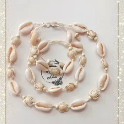 Juego de collar , pulso y tobillera de caracol con tortugas marfil 