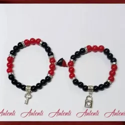 Llave y candado con perlas y corazón imantado 