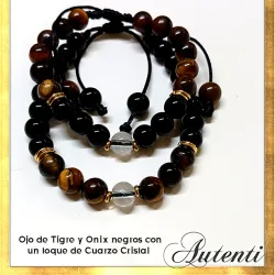 Pulso de onix y ojo de tigre con cuarzo de cristal 