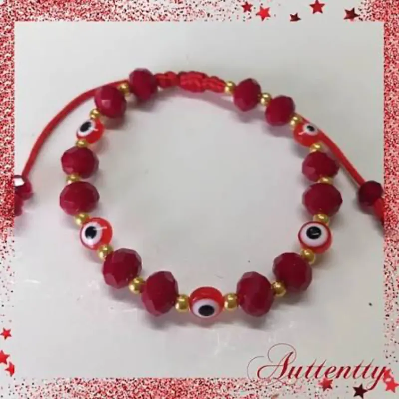 Pulso rojo de swarosky tejido con ojo turco 