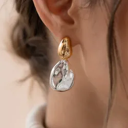 Aretes Gota Metales Combinados Oro y plata ( super livianos)