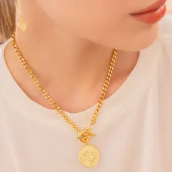 Collar Broche Medalla Sol + Aretes