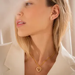Collar Corazón Multiperlas + Aretes Perla