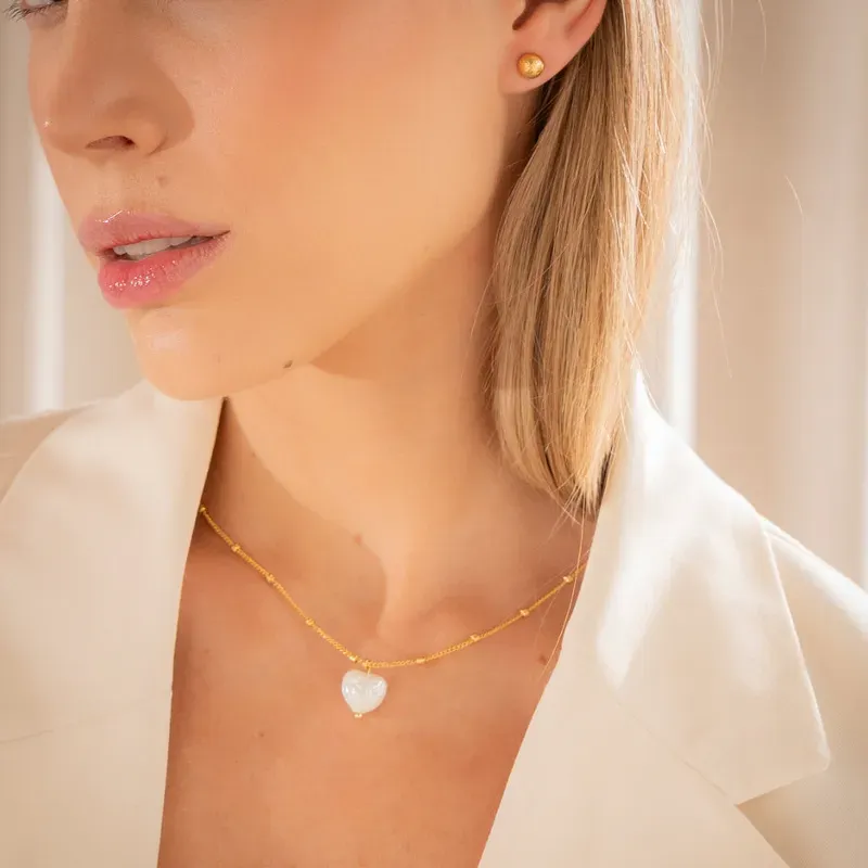 Collar Corazón Perla + Aretes