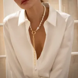 Collar Corbatín Perla + Aretes