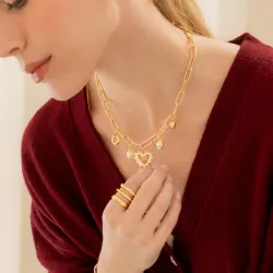 Collar Multicharms Corazón Perla + Aretes